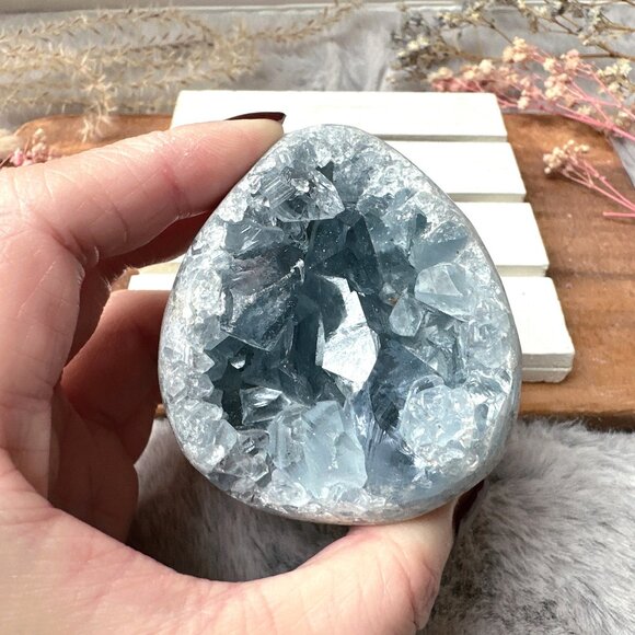 Beautiful Celestite Raw Crystal Cluster Egg - Picture 1 of 7